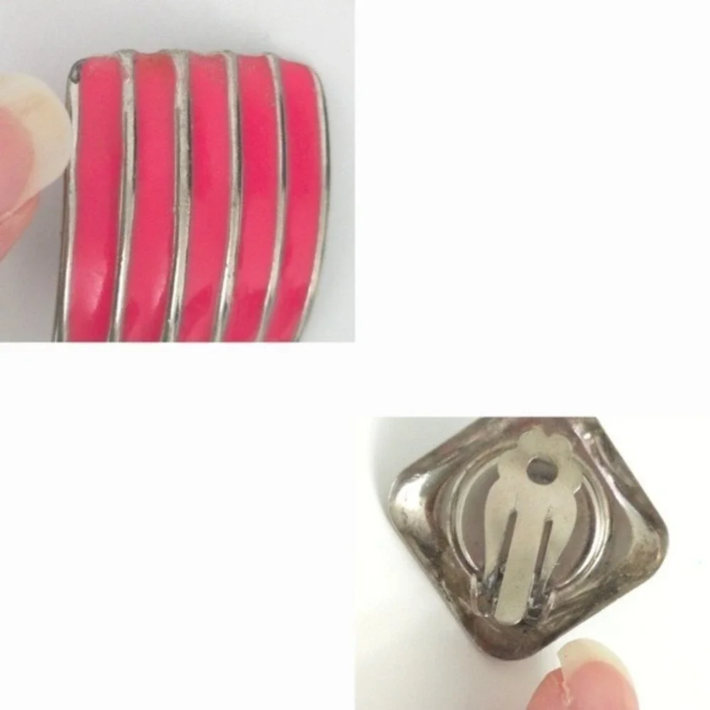 Vintage Clip Earring Lot (Set of 5)- Black, Silver, Blue,‎ Green, Pink